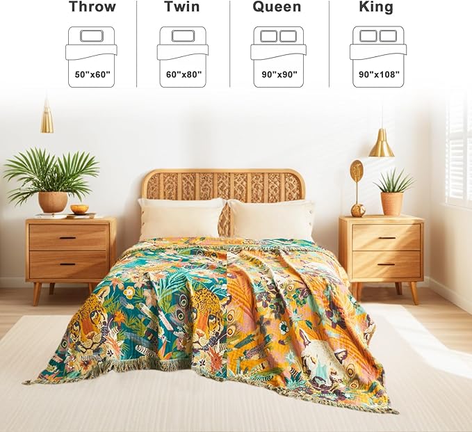 Throw Blanket for Bed Couch Sofa Soft Cotton Twin Blankets for Bedroom Living Room All Season Reversible Quilt Leopard Throws Whimsical Home Decor 60"x80"