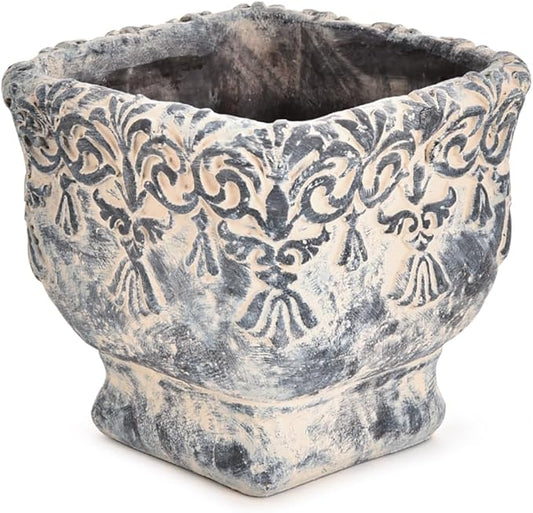 Sungmor 6.5 Inch Cement Plant Pot for Plants, Succulent Planter with Embossed Design, Vintage Concrete Flowerpots with Drainage Hole, Decorative Orchid Houseplant Pot Indoor Outdoor Plant Container