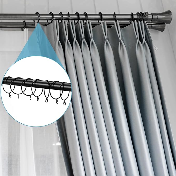 Shappy 40 Pack Metal Drapery Curtain Rod Rings with Eyelets Internal Diameter 1.97in Fits up to 1.57in Rod Hanging Drape Sliding Eyelet Black Rings for Window Door Shower Bathroom