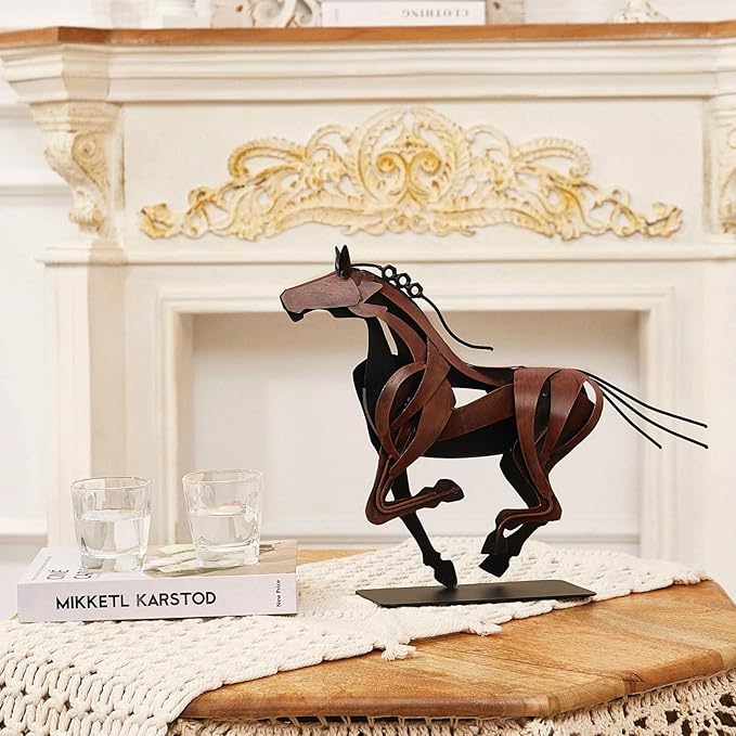 Horse Statue, Unique Metal Art Sculpture for Vintage Home Decor, Modern Decor, Gift for Horse Lovers (Brown)