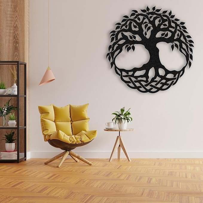 Tree of Life Metal Wall Art Decor - 24" Family Tree Wall Mounted Sculpture, Metal Home Decoration for Living Room, Bedroom, Office, Rustic Wall Decor for Indoor and Outdoor Spaces, Laser Cut Garden Decor (Black)