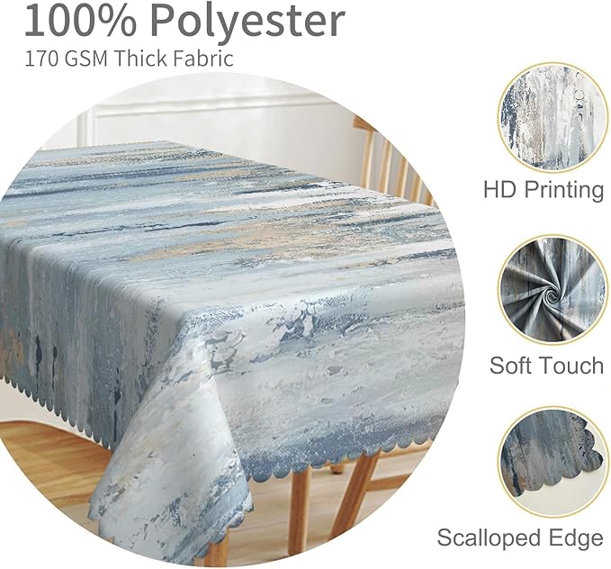 54x120inches Modern Aesthetic Stripe Tablecloth Gray Blue Brown Contemporary Abstract Painting Fabric Table Cloth Waterproof and Stain Resistant Table Cover for Kitchen Dining Room Home Decor