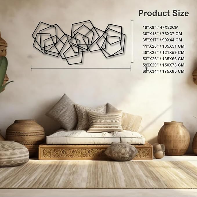 Metal Geometric Home Wall Decor ，Contemporary Minimalist Metal Wall Art, Abstract Decor for Home, Modern Sculpture for Living Room, Bedroom, Office Decoration (30"X15" / 76X37 CM)