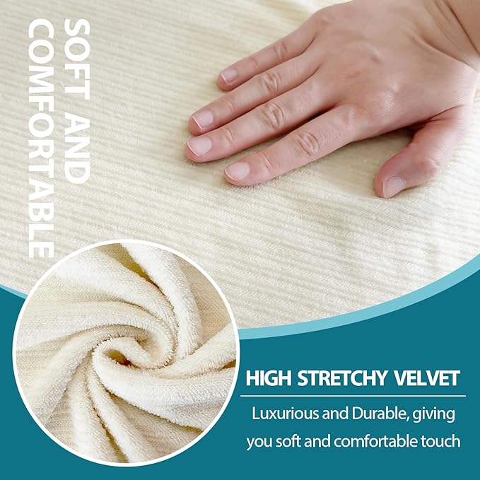 T Cushion Loveseat Slipcover 3 Pieces Sofa Covers for T Cushion Sofa Stretch Slip Covers for 2 Cushion Couch with 2 Individual T Shape Seat Covers (Light Yellow, 2 Cushion)