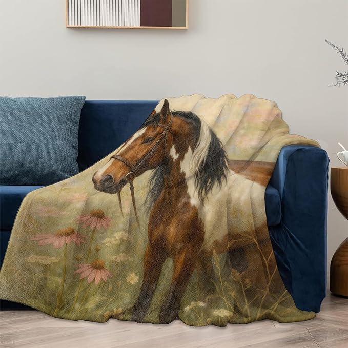 Horse Blanket Gifts for Women Girls Kids, Soft Warm Lightweight Flannel Western Farm Ranch Throw Blankets for Bedroom Living Room Home Sofa Home Decor 60" x 80"