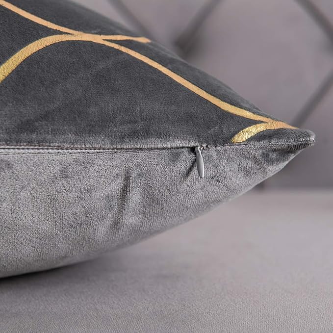 Gold Velvet Euro Sham Pillow Covers: 2 Pack 26x26 Inch Square Decorative Pillow Cases for Bedroom Sofa Couch Living Room, Light Grey