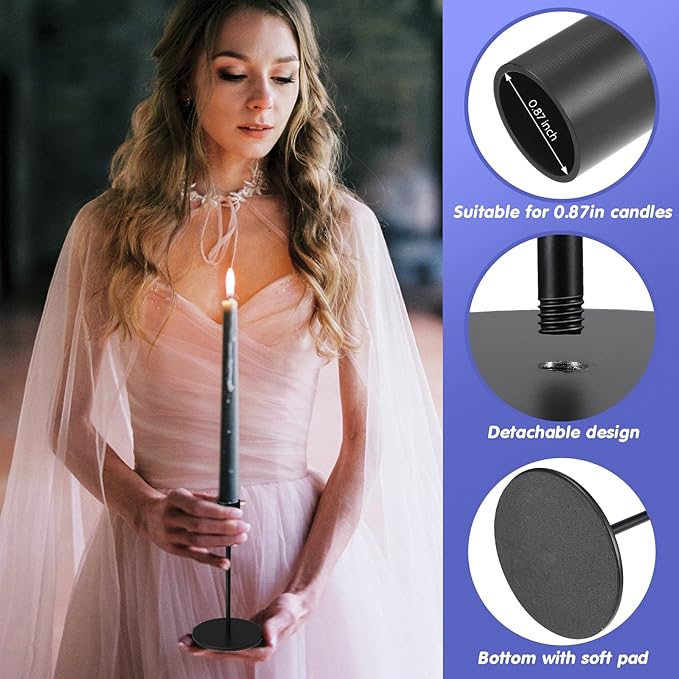 Sieral Candle Holders Bulk Taper Candlesticks Holders Set Modern Decorative Metal Candelabras for Wedding Anniversary Home Dinning Table Centerpiece Xmas Party Decor(Matte Black,36 Pcs)