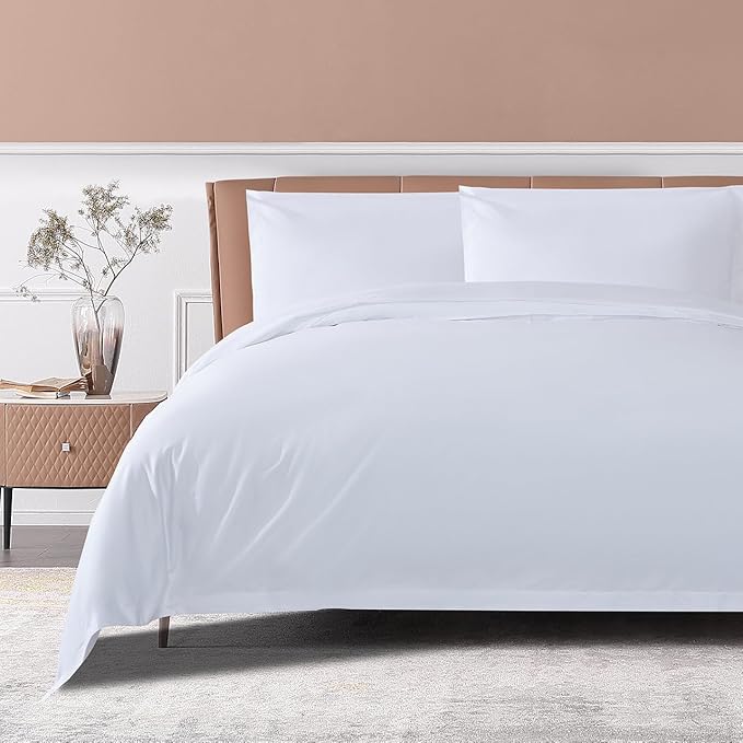 THE COTTON & SILK®️ 100% Luxury Long-Staple Cotton Duvet Cover Set - Soft & Breathable - Include 1 Duvet Cover with Corner Ties & Hidden Zipper, 2 Pillow Shams - White, King/California King Size