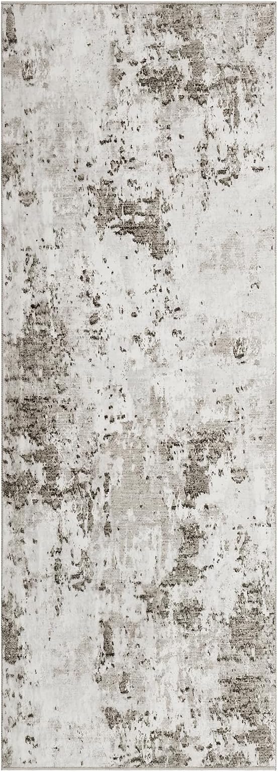 Modern Abstract 2x7 Runner Rug Washable Non Slip Stain Resistant Rug for Hallway Kitchen Bedroom Non Shedding Low Pile Indoor Floor Cover,Taupe/Beige