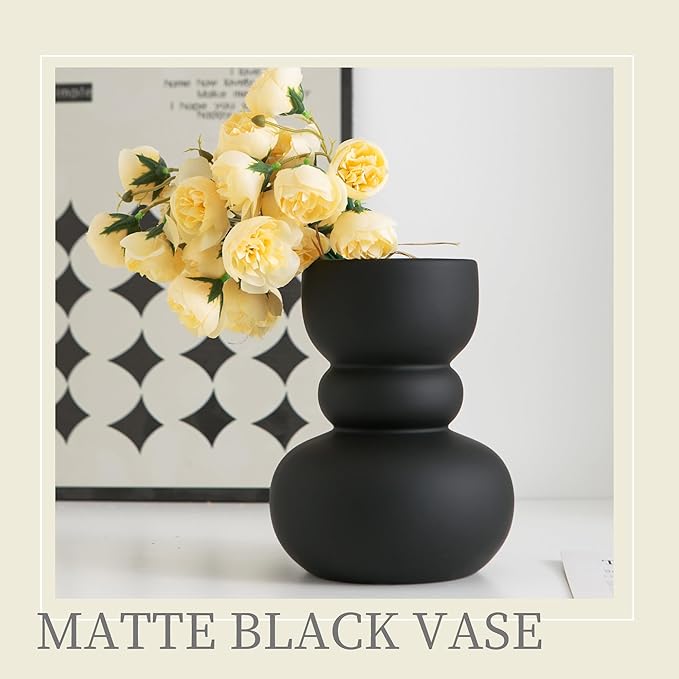 Black Ceramic Vase, Modern Dried Flower Vase, Matte Black Pampas Flower Vases, Boho Home Decor for Centerpiece Wedding Dinner Table Party Living Room Office Bedroom, Housewarming Gift