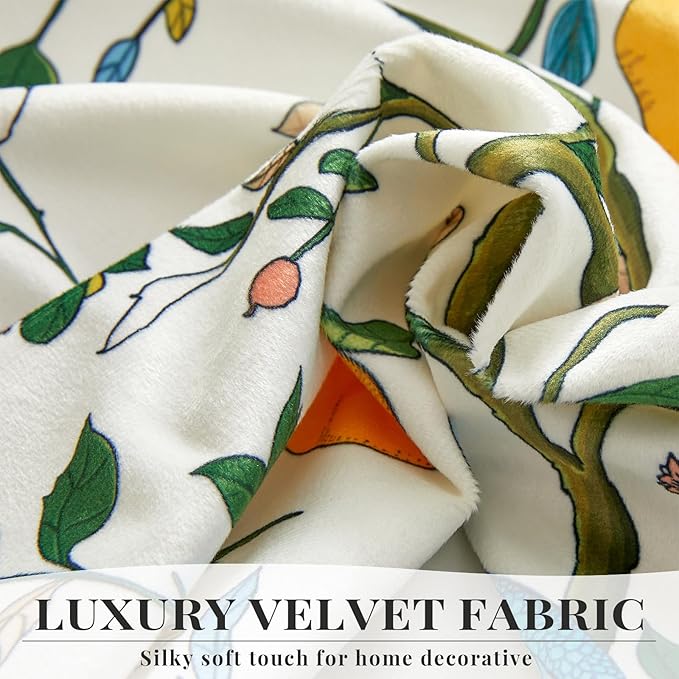 MUSSEL White Luxury Velvet Floral Curtains 90 inches for Living Room,Vintage Victorian Botanical Blackout Curtain Drapes,2 Panels Mid Century Art Deco Bird Flower Window Curtains for Bedroom