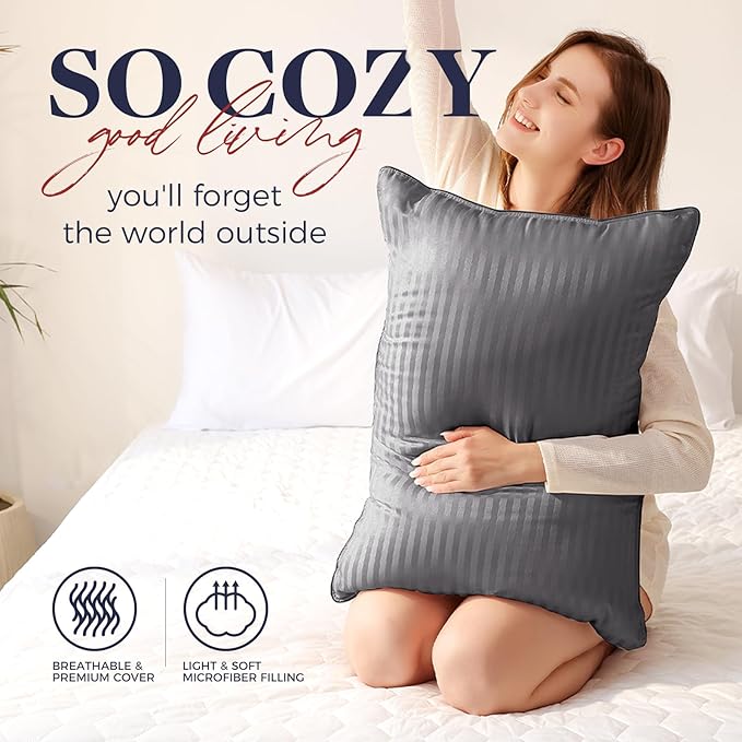 Basic Beyond Bed Pillows Standard Size Set of 4 - Down Alternative Pillows for Sleeping, Soft 20 x 26 Inches 4 Pack Standard Pillows for Back, Stomach or Side Sleepers, Grey