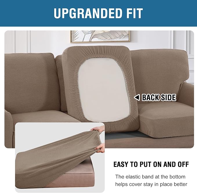H.VERSAILTEX Multi-Pieces Sofa Covers Stretch Couch Covers Form Fitted Seats and Back Cushions Covers (2 Seat Covers Plus 2 Back Cusion Covers, Bonus 2 Armrest Covers), Macchiato