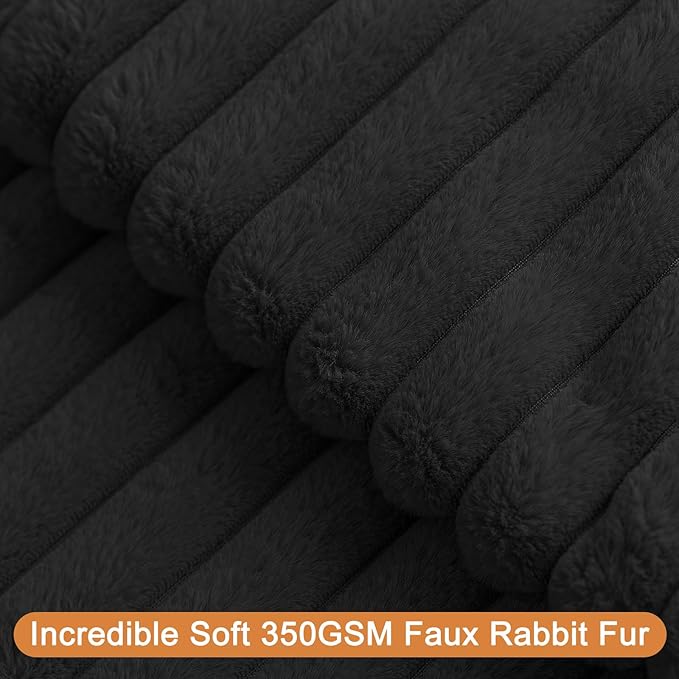 Double-Sided Faux Fur Plush Throw Pillow Covers 20x20 Set of 2 Fuzzy Striped Soft Cozy Pillowcase Luxury Decorative Pillows Square Fluffy Cushion Covers for Couch Sofa Bed,Black