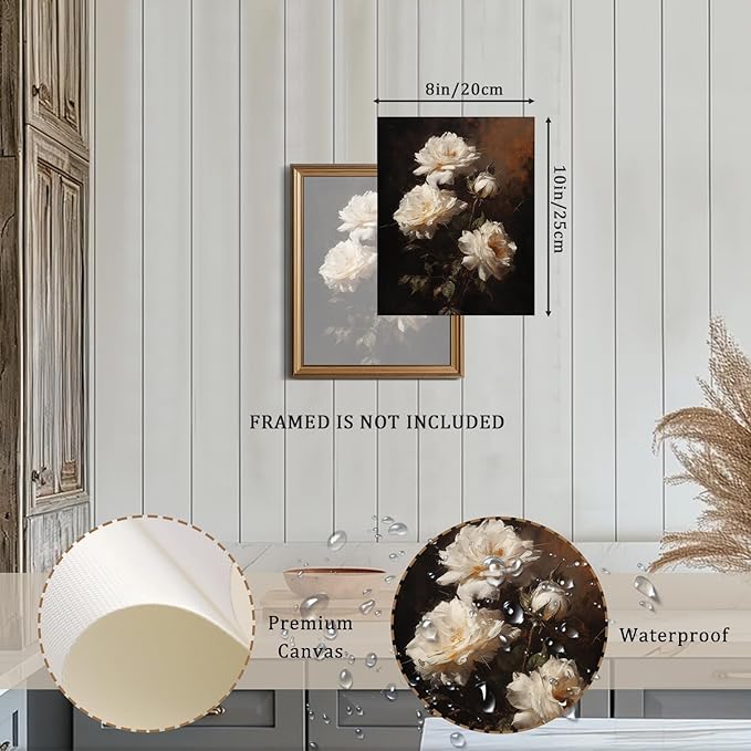 XOCUUI Vintage Flowers Canvas Wall Art Unframed Wall Decorations Mid Century Modern Wall Decor Botanical Wall Art for Farmhouse Kitchen Office Bathroom Decor 8x10
