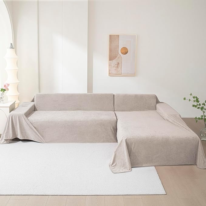 MEETSKY Couch Cover for 2 Cushion Sofa, Washable Cat Scratch Proof Sofa Covers Love Seat L Shape Soft Sectional Sofa Slipcover Furniture Protector for Dogs Pets Kids, 71" x 118", Oat