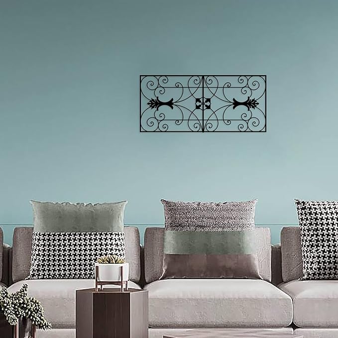 DUOOLN Large Metal Scroll Home Wall Decor , Square Geometric Art Wall Paintings, Abstract Minimalist Modern Metal line Hanging Sign, for Farmhouse Living Room Bedroom Indoor Outdoor Office Sculpture Decoration