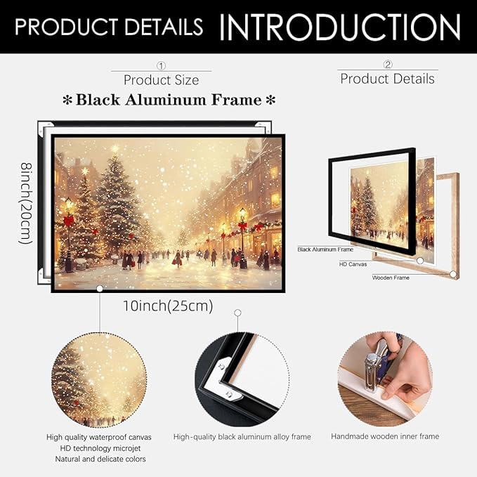 Winter Christmas Landscape Wall Art Fashion Snowscape Poster Vintage Cozy Scenic Canvas Prints 08x10 inch Black Framed for Living Room Office Wall Decor