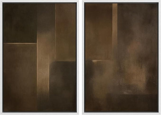 SIGNWIN Framed Canvas Print Wall Art Set Bronze Shadow Geometry Abstract Brown and Gold Gradient Zen Bohemian for Living Room, Bedroom, Office - 16"x24"x2 WHITE