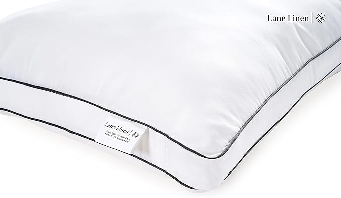 LANE LINEN Bed Pillows Standard Size Set of 2, Medium Soft Support Gusseted Hotel Pillows, Down Alternative Standard Pillow for Side Sleepers, Machine Washable, Comfortable for Quality Sleep - White