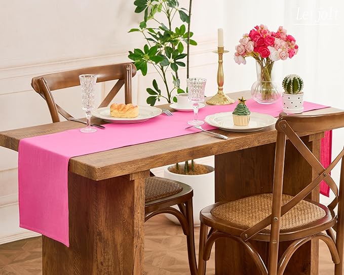 Letjolt Rose Pink Table Runner 72 Inches Long Rustic Table Runner Cotton Runner Plain Table Decor