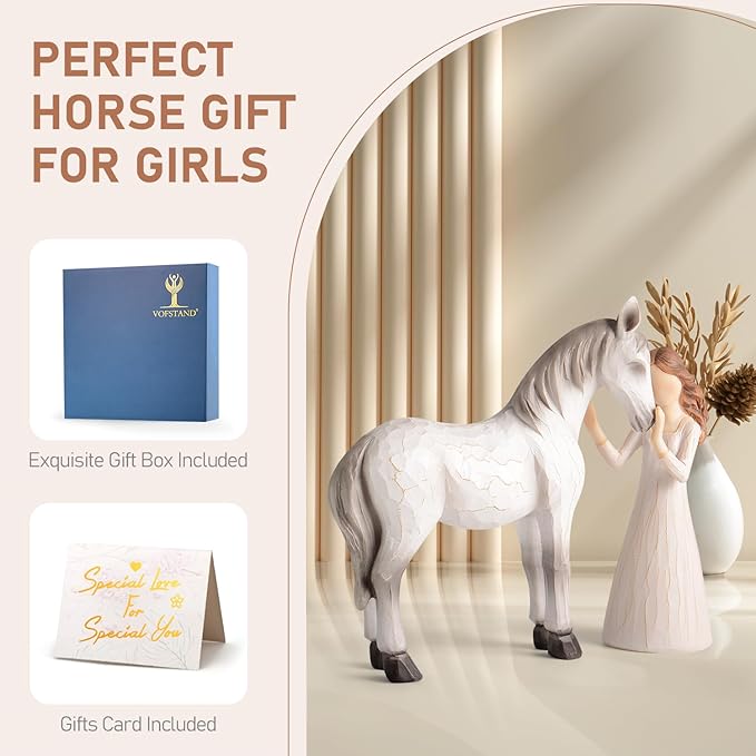 Horse Gifts for Girls Women - Girl Embraces Horses Figurine Gifts for Horse Lovers Women Sculpted Hand-Painted Resin Horses Stuff Cowgirl Equestrian Decor