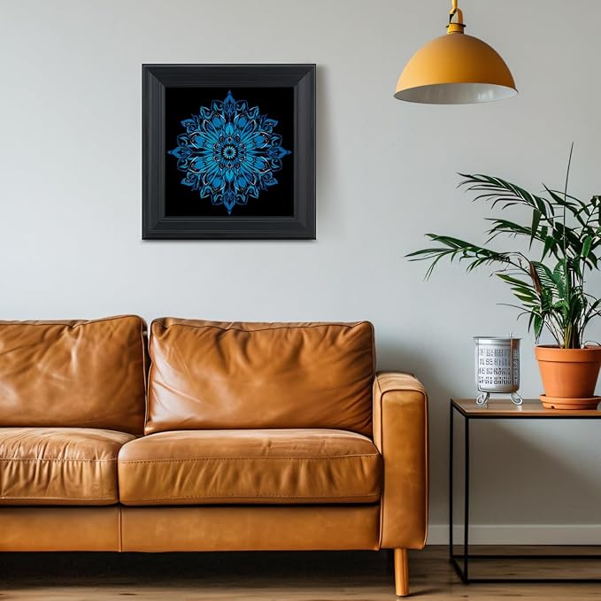 Brivoria Mandala Wall Art Home Decor, Framed Blue Mystic Waves Mandala Artwork, Modern Spiritual Wall Accent for Living Room Dining Room Hallway or Meditation Space, Calming Decorative Display, 16x16
