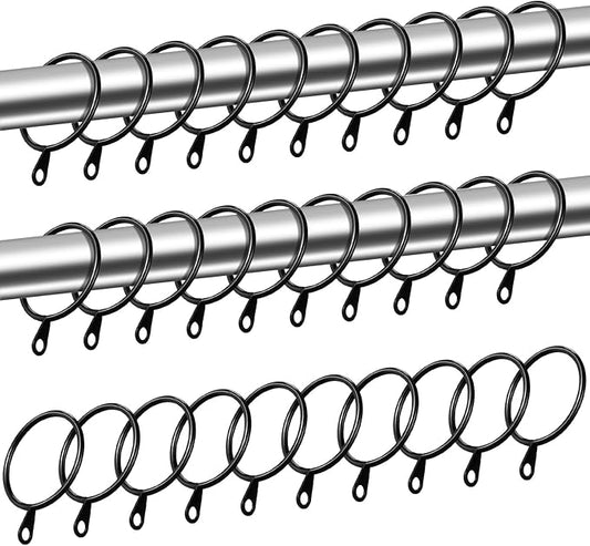 Shappy 40 Pack Metal Drapery Curtain Rod Rings with Eyelets Internal Diameter 1.5in Fits up to 1.1in Rod Hanging Drape Sliding Eyelet Black Rings for Window Door Shower Bathroom