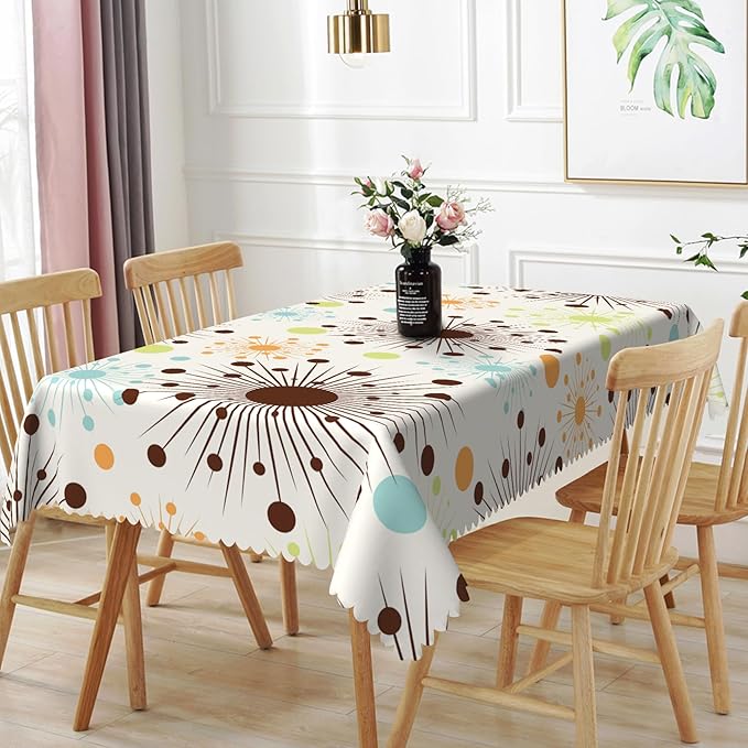 54x70inches Mid Century Tablecloth Retro Abstract Geometric Pattern Space 1950S 1960S Atomic Stars Modern Table Cloth Spill Proof Oil Proof Table Cover for Kitchen Dining Room Home Decor