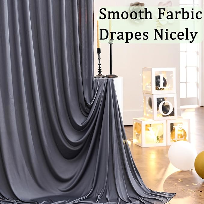 30ft x 10ft Wrinkle Free Charcoal Backdrop Curtains for Parties, 6 Panels Silky Polyester Photo Backdrop Drapes for Wedding Birthday Party Photography Background Backdrop Stand