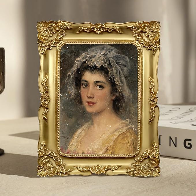 Gold 5x7 Picture Frame Vintage Antique Victorian Ornate Picture Frames Baroque for Tabletop or Wall Hanging Small with Glass Front