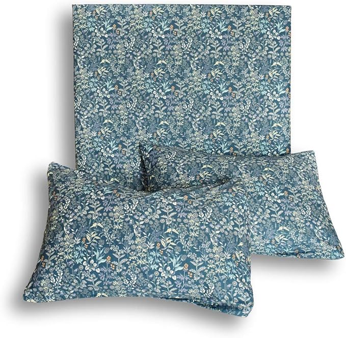 mixinni Blue Floral Duvet Cover King Size Cotton Flowers Pattern King Bedding Set Garden Style Comforter Cover Set with Zipper Closure-Luxury Quality Soft Durable Easy Care (3pcs, King Size)