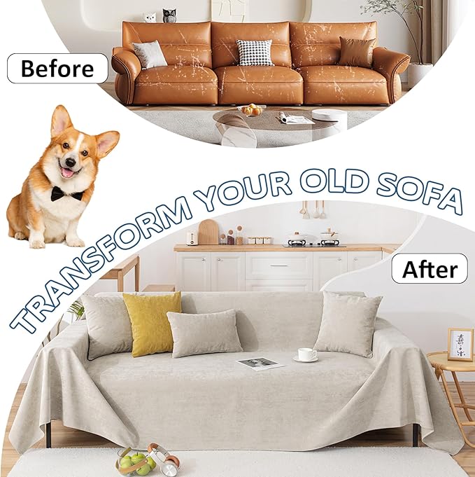 VClife Anti Cat Scratch Sofa Cover, 100% Waterproof Couch Cover for Pets Khaki Sofa Cover for Sectional Sofa, Anti Slip Couch Protector Washable Throw Couch Cover for 2 Cushion Couch Sofa, 71"X118"