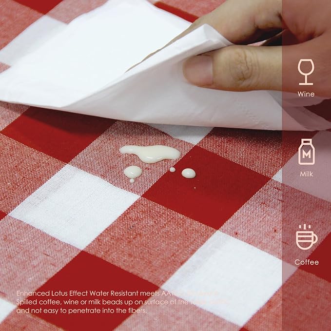 BALCONY & FALCON Rectangle Gingham Table Cloth – Water-Resistant Cotton Blend, Spill-Proof & Washable Checkered Tablecloth for Kitchen, Dining, Picnic, Party (Red White, 55x71 Inch)