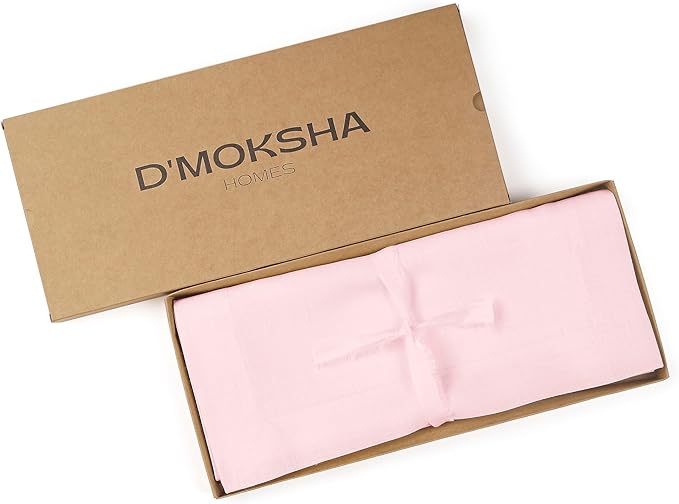 D'Moksha Homes Linen Pastel Pink Table Runner 120 Inches Long - 100% Pure Linen Dining Table Runner 14 x 120 Inch for Fall, Thanksgiving, Holiday - Machine Washable