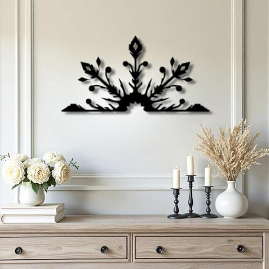 Snowflake Metal Wall Art, Geometric Metal Wall Decor, Nordic Style Wall Sculpture for Bedroom, Winter Home Decor Accent, Housewarming Gift (Black-35"X18")