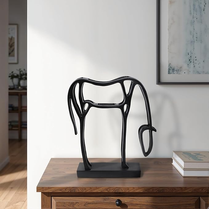 Home and Office Decorative Sculpture – Aluminum Abstract Horse Design for Bathroom, Living Room, and Coffee Table Decor – Artistic Shelf Statue That Capture Modern Minimalist Safari Beauty – 15" Black