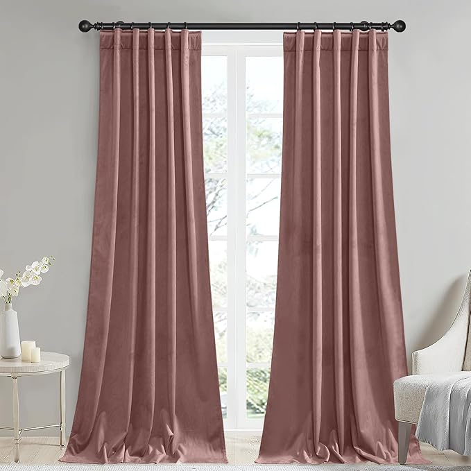 StangH Soft Wild Rose Velvet Curtains Elegant Decor for Girls Bedroom, Solid Light Dimming Panels W42x L84 inches for Nursery Thick Drapes Energy Saving for Party Backdrops, Set of 2