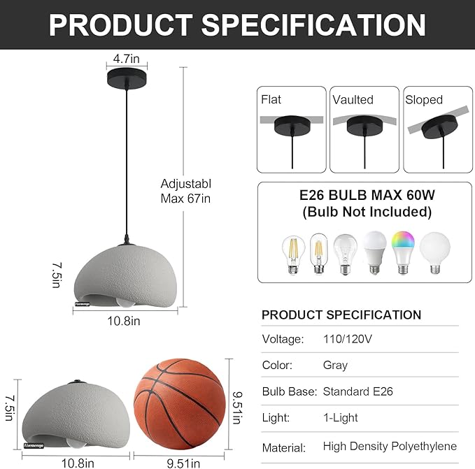 11.8in Wabi Sabi Pendant Lights Kitchen Island Lighting Fixture Ceiling Mount Grey Modern Japanese Lamp Japandi Chandelier for Dining Living Room Hallway Bedroom Restaurant Hanging Lamp