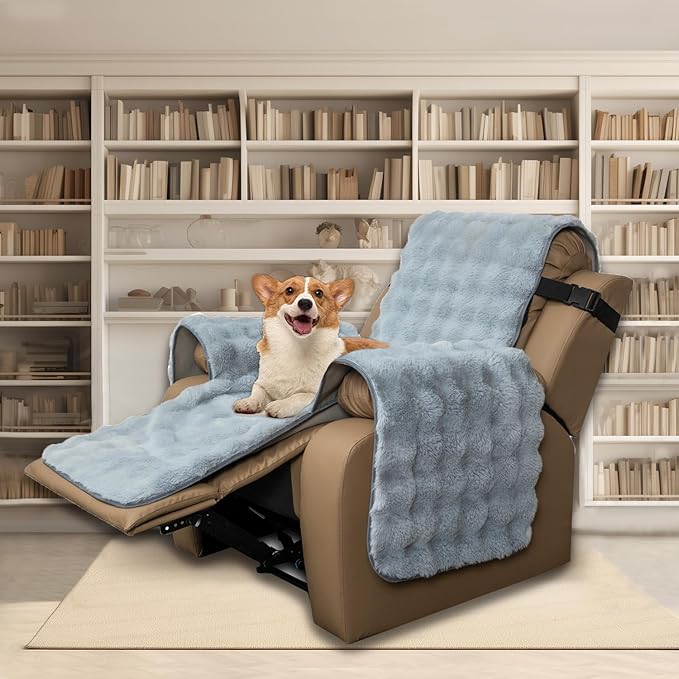 Plush and Fuzzy Shaggy Couch Cover, Dog Pad Faux Fur Sofa Cover, Water Resistant Slipcover, Non-Slip Furniture Protector for Kids,Dogs,Cats.(Light Gray-Bubble, Small Recliner)