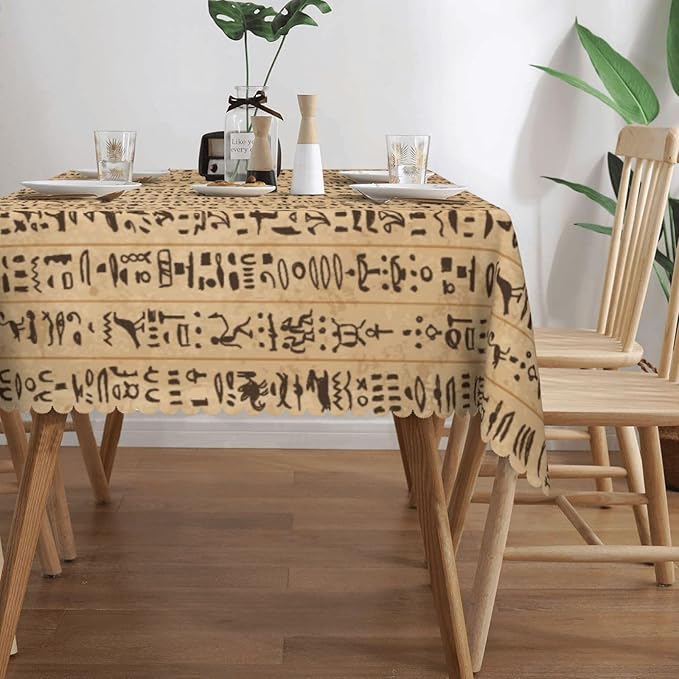 Egyptian Print Table Cloth for Dining Tables,Hieroglyphs Pattern on Stripes Archeology History Language Table Cover Reusable Decor Rectangle Tablecloths for Kitchen,Holiday,Party,54x72In