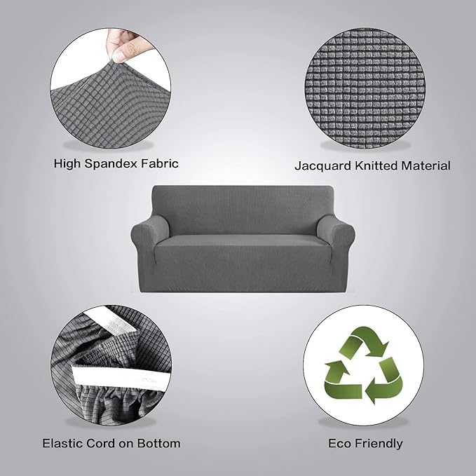 H.VERSAILTEX Stretch Sofa Covers for 3 Cushion Couch Covers Sofa Slipcovers for Living Room Feature Thick Checked Jacquard Fabric with Elastic Bottom, Sofa X-Large - Grey