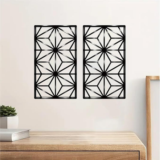 DUOOLN 2 Pcs Abstract Metal Wall Art, Minimalist Single Line Art Iron Hanging Picture, Modern Geometrical Metal Wall Sculptures Sign, For Living Room Bedroom Bathroom Study Room Home Decor- Black