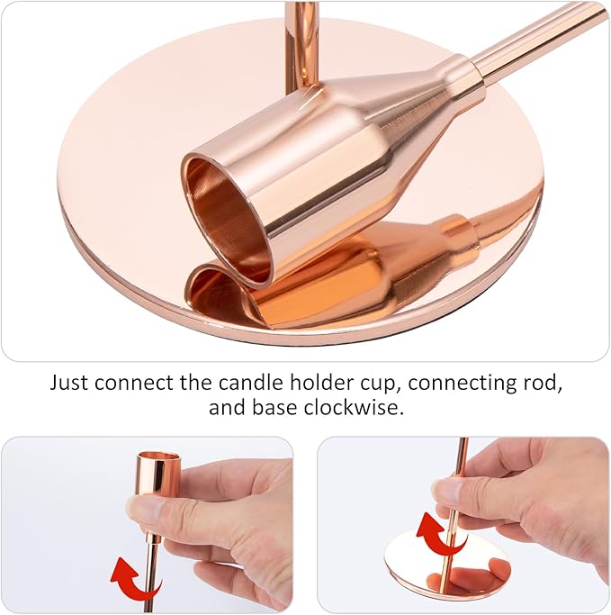 Rose Gold Taper Candle Holders, Candlestick Holders, Candle Holders with 3 in 1 Candle Accessory Set, Metal Candle Stand for Mantle Table Centerpiece, Weddings, Dining, Housewarming(Set of 6)