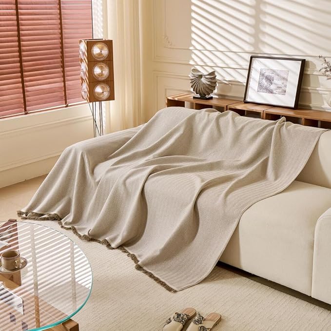 ROOMLIFE Boho Khaki Couch Covers for 3 Cushion Sofa, Couch Cover Sectional Sofa Cover for Dog, Washable Furniture Sofa Protector Cover Soft Blanket with Tassel for Living Room, 71''X118''