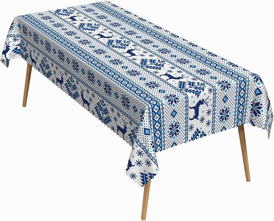 70x120 Inch Christmas Rectangle Tablecloth Winter Holiday Vintage Snowflake Blue White Table Cloth Washable Durable Table Cover for Kitchen Dining Banquet Ugly Christmas Sweater Party Decor