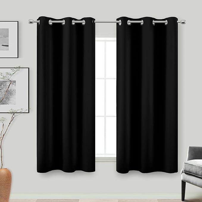 Black Out Curtains 45 Inch Long 2 Panels Burg for Bedroom Windows,Grommet Heat Blocking Room Darkening Insulated Kitchen 40 Soundproof Half Block Dark Short Curtain for Bathroom,Van Garage,45L Length