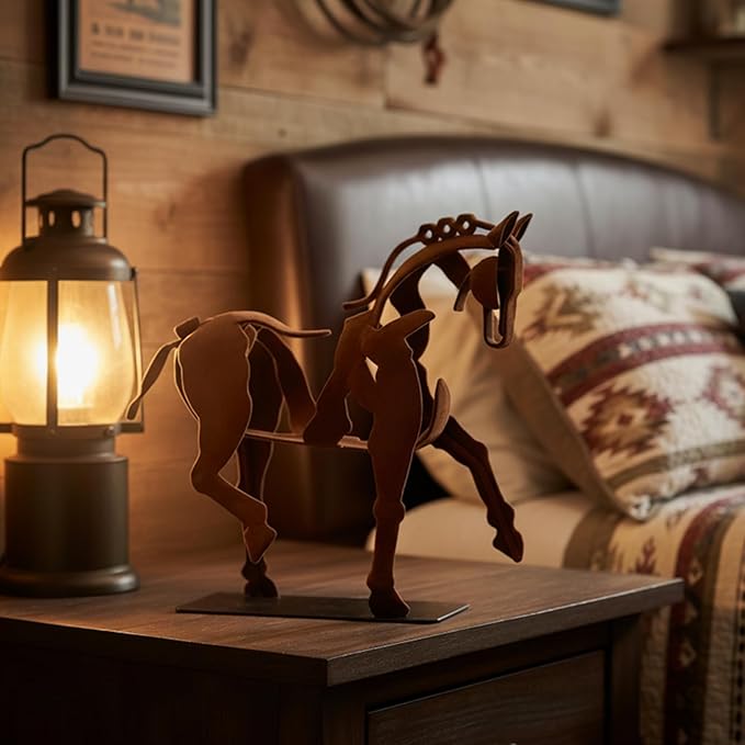 Handcrafted Flocked Iron Horse Sculpture, Rustic Metal Horse Statue Handmade, Graceful Walking Horse Figurine for Home Decor, Office Desk Decor, Gift for Horse Lovers