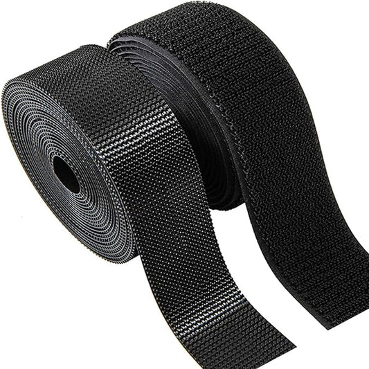 Sew on Hook and Loop Strips 2in x 3yd | Easy to Sew | Excellent Grip | Non-Adhesive Back Nylon Strips Fabric Fastener Non-Adhesive Interlocking Tape for Clothing Sewing Crafts and DIY Projects, Black