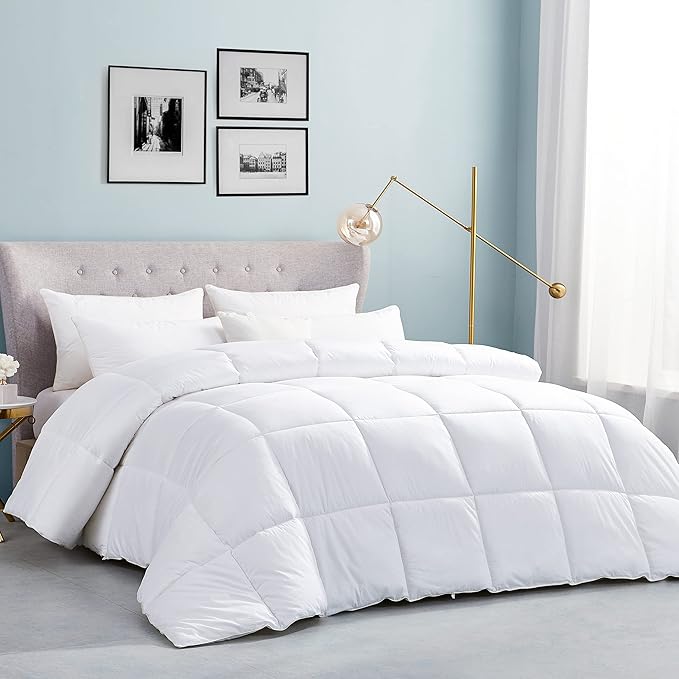 Luxurious King/California King (Cal King) Hard-to-FIND 90 Oz Fill Weight Goose Down Alternative Comforter, 600 Thread Count 100% Egyptian Cotton Cover, 750 Fill Power, Solid White Color